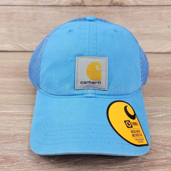 NEW Carhartt Trucker Mesh Hat‎ Snapback Adjustable Cap Sky Blue Buffalo One Size - Picture 2 of 8